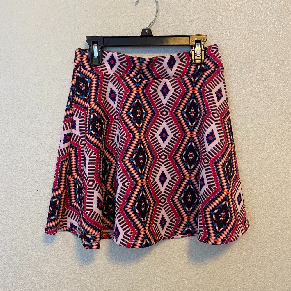 Pink and Orange Geometric Skater Skirt